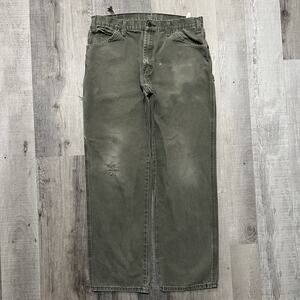 VTG Dickies Faded Green Canvas Carpenter Work Wear Pants Grunge Skater 34